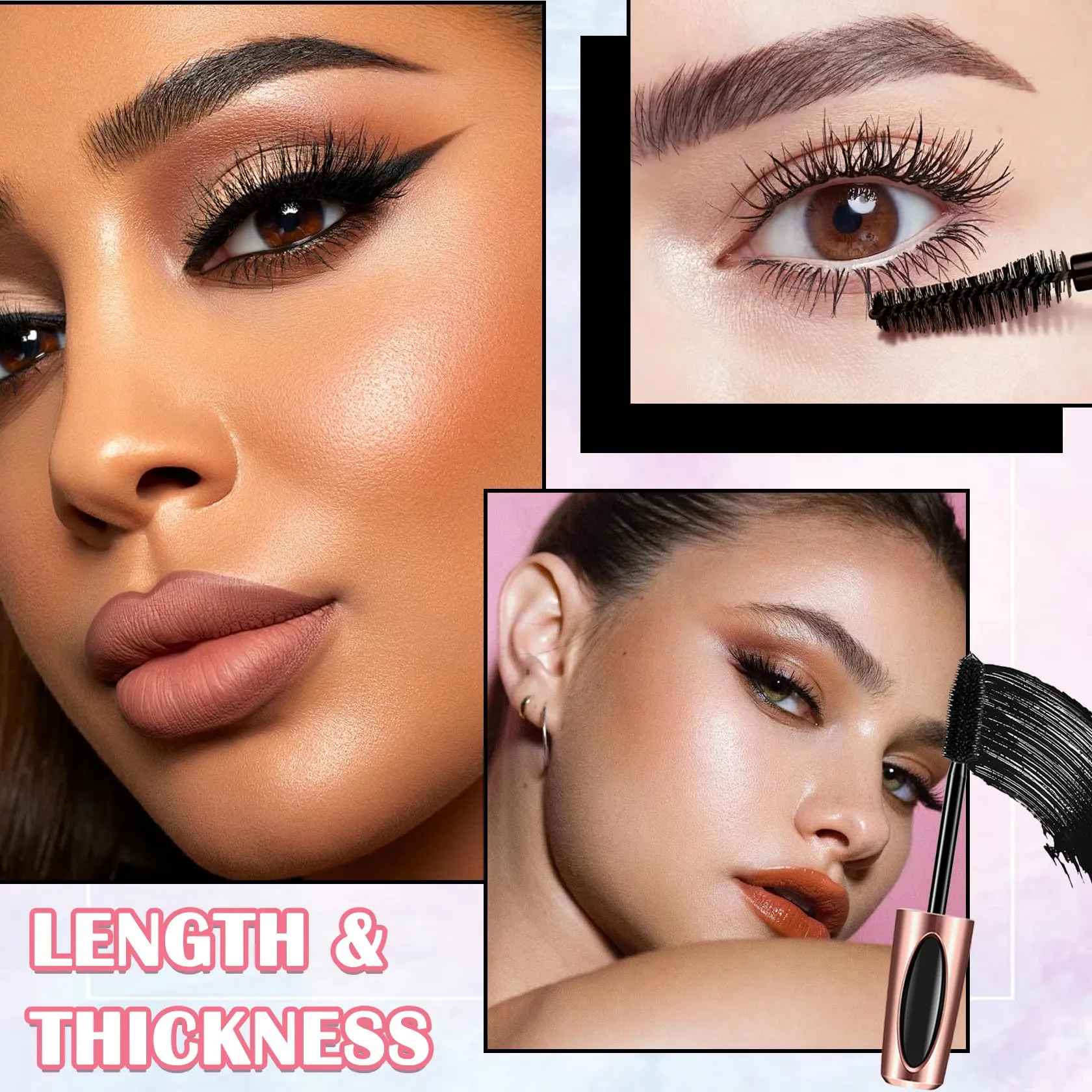 2 Pack 4D Silk Fiber Lash Mascara,Lengthening and Thick,Long Lasting Waterproof Mascara Set for Women,All Day Smudge-Proof Mascara Volume and Length