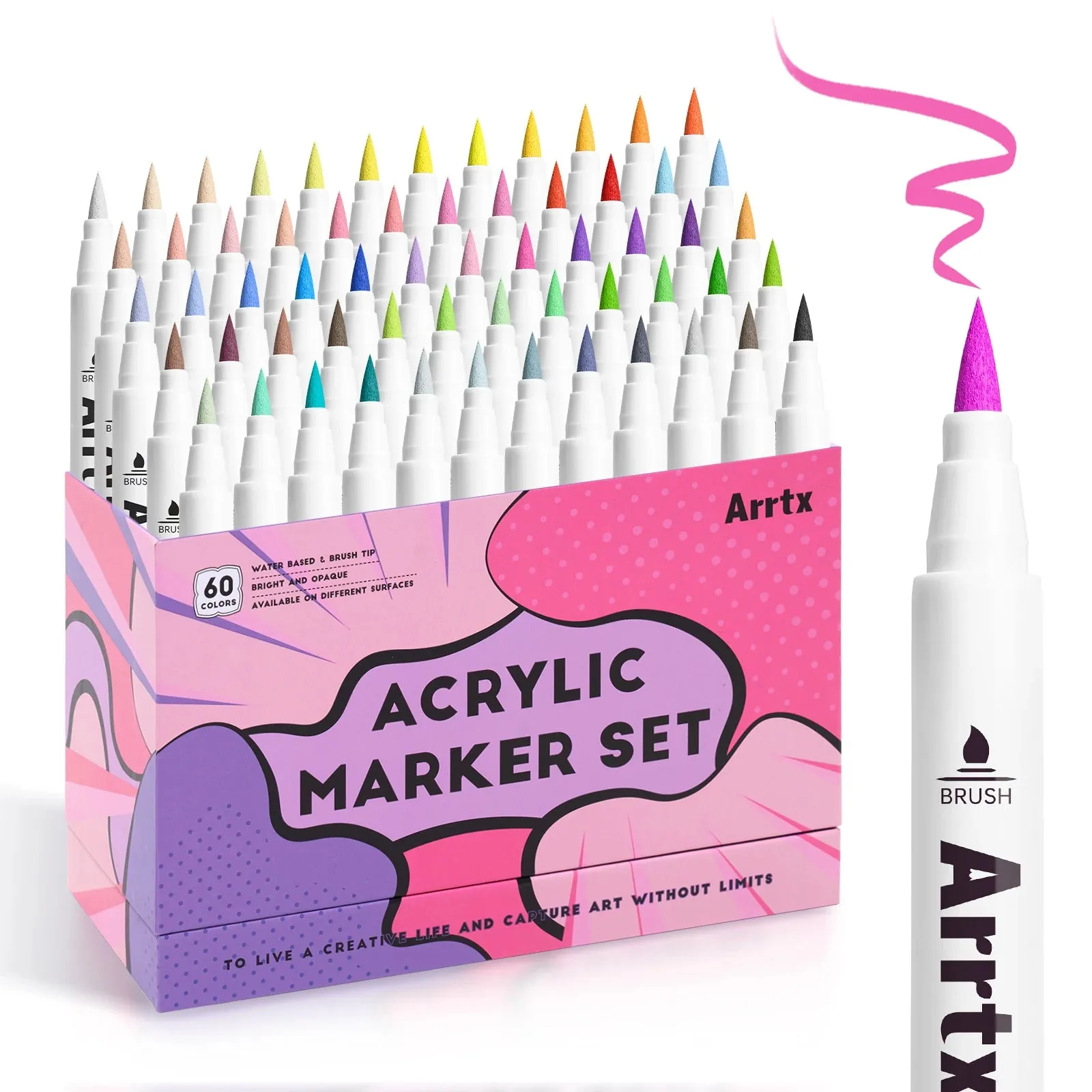 60 Colors Acrylic Paint Markers Brush Tip