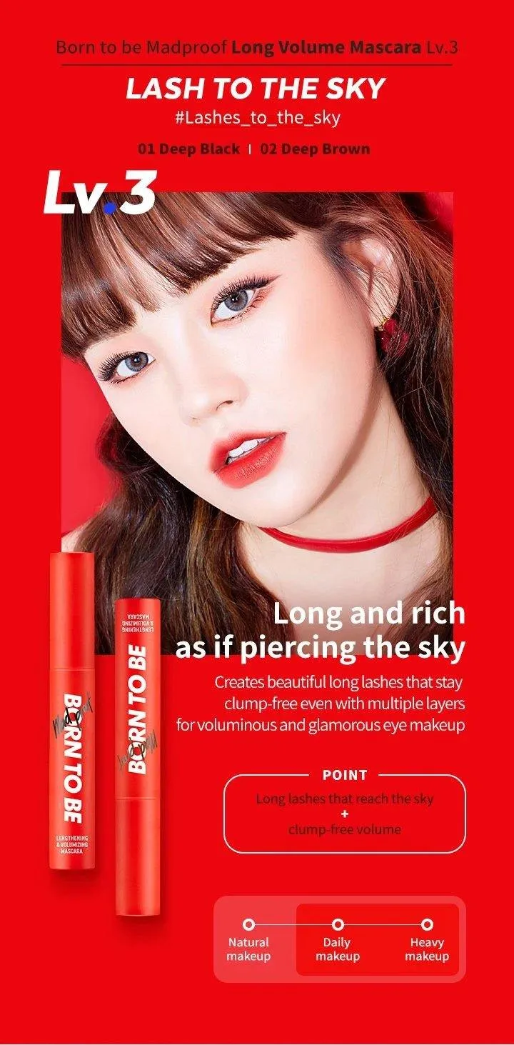 A'PIEU Born To Be Madproof Lengthening & Volumizing Mascara Waterproof Lv.3 ماسكارا الرموش من ايبيو