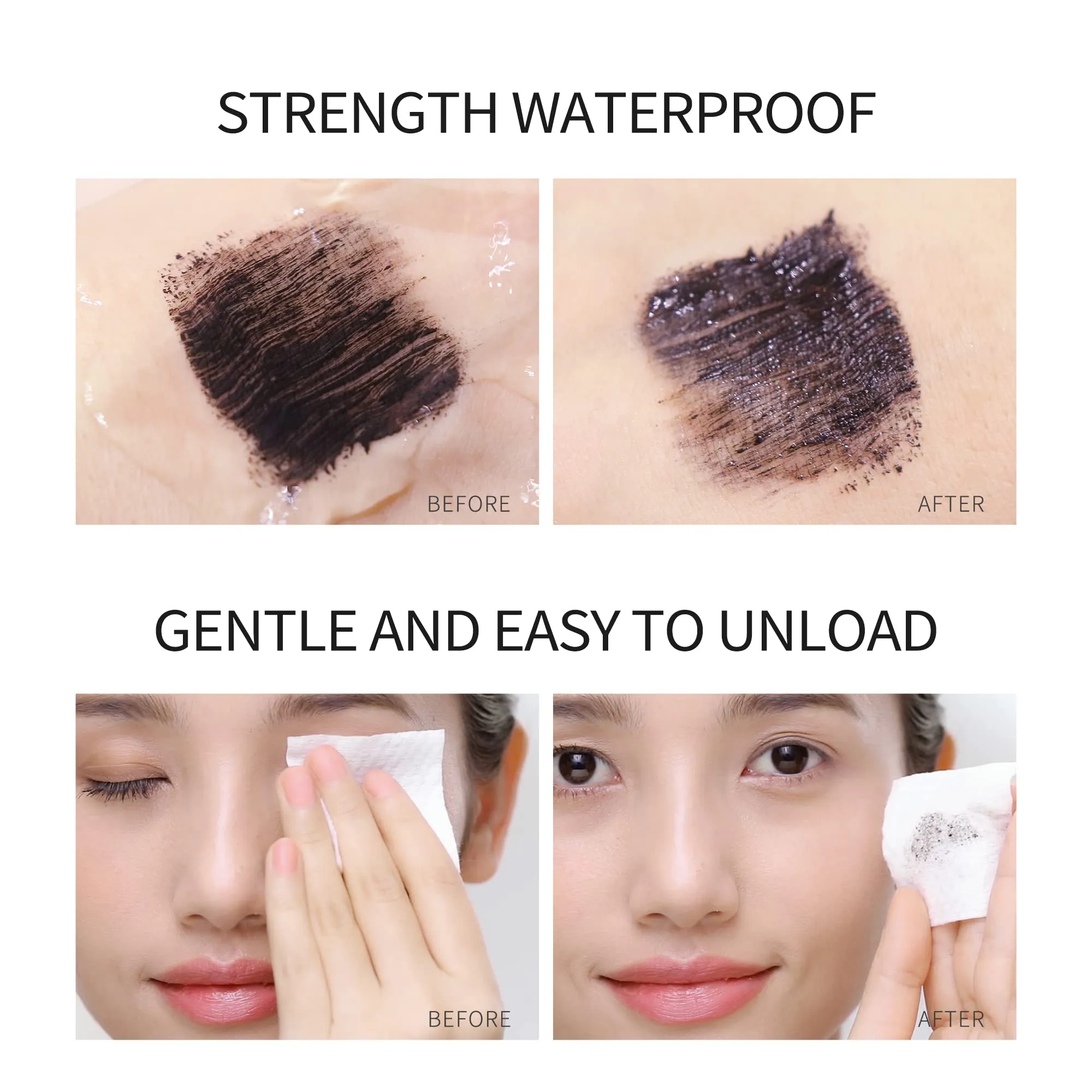 CARSLAN Lengthening Mascara Liquid Volumizing Lash Washable Long Wear Mascara Waterproof Eyeliner Build Big Bad Eye Makeup, No Clump, Smudgeproof, Black, 2 count