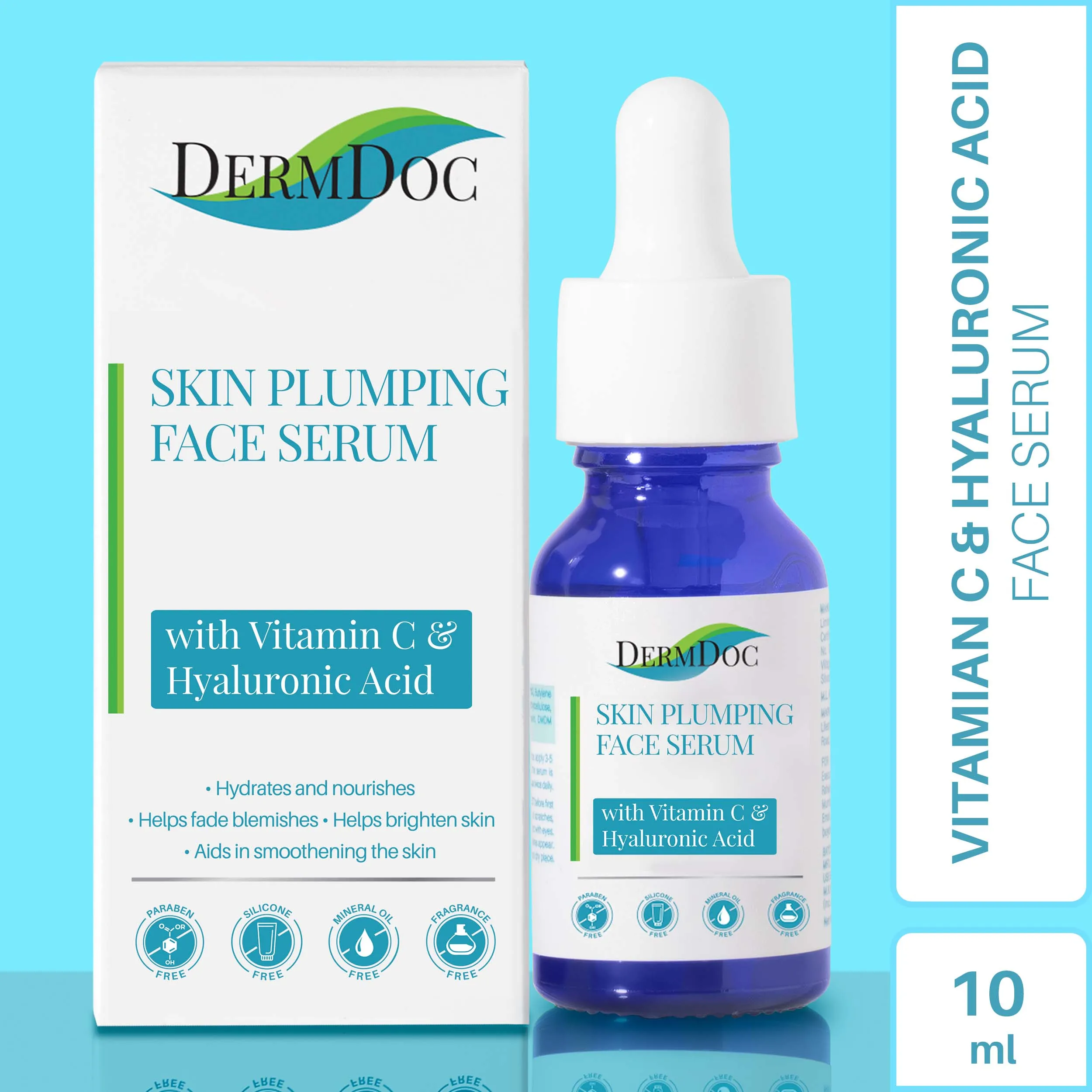 DermDoc Skin Plumping Face Serum with Vitamin C & Hyaluronic Acid (10 ml) | vitamin c face serum | hyaluronic acid serum | serum for oily skin |