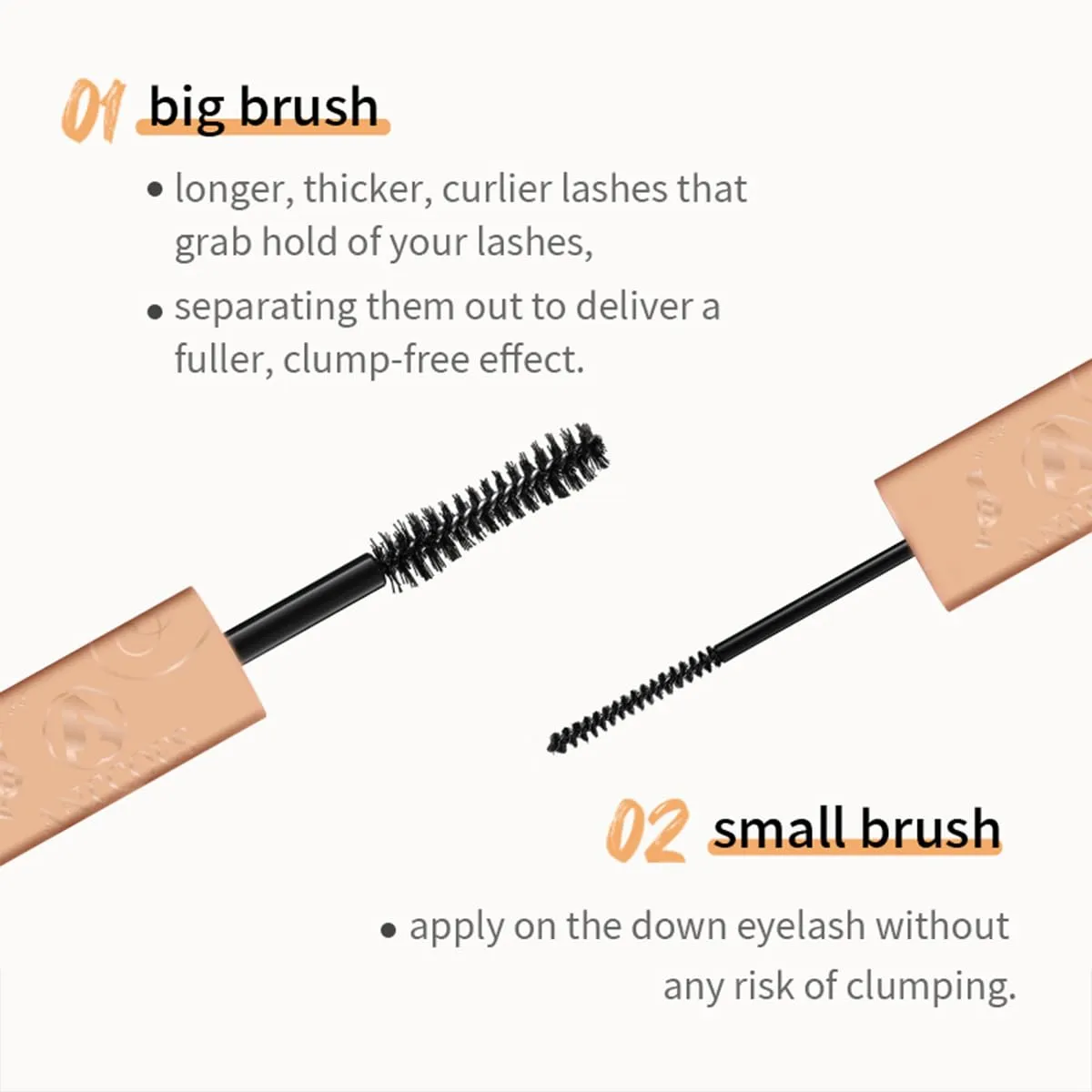 Double Ended Mascara Volumizing and lengthening Formula Mascara Black Waterproof for All-Day Wear Fiber Mascara Eyelashes Makeup Tool 2 in 1