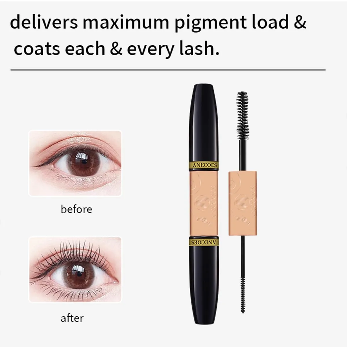 Double Ended Mascara Volumizing and lengthening Formula Mascara Black Waterproof for All-Day Wear Fiber Mascara Eyelashes Makeup Tool 2 in 1