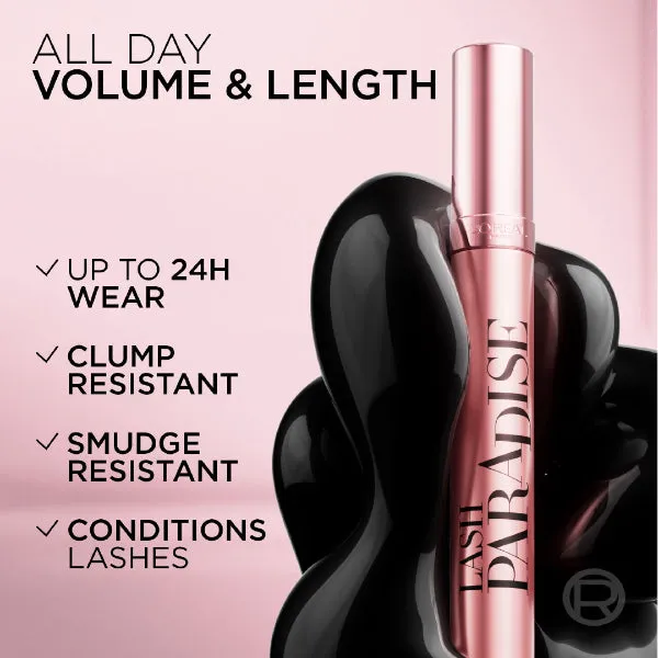 Lash Paradise 24 Hour, Volumizing and Lengthening Black Mascara- Washable