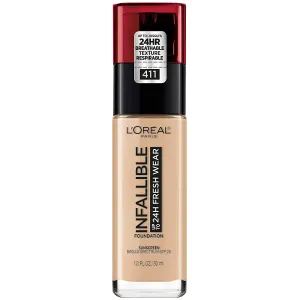 L'OREAL - Infallible 24 Hour Fresh Wear Foundation Lightweight Beige Ivory 411 - 1 fl oz (30 ml)