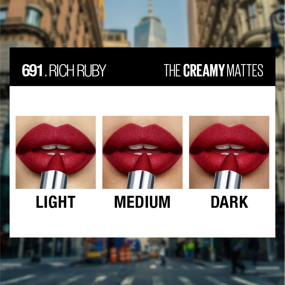 Maybelline New York Color Sensational Creamy Matte Lipstick, 691 Rich Ruby, 3.9g