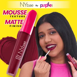 NY Bae Velvet Mousse Liquid Lipstick - Badass Berry 02 (6.5ml) | Velvet Matte Finish | Transferproof | Smudgeproof | Ultra Light | Smooth | Moisturising Plum Lipstick