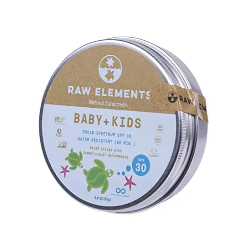 Raw Elements Baby   Kids SPF 30 Organic Sunscreen Lotion Non-Nano Zinc Oxide, Reef-Safe, Cruelty-Free, Gentle and Moisturizing, Zero Waste Tin, 3oz