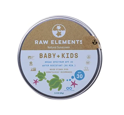 Raw Elements Baby   Kids SPF 30 Organic Sunscreen Lotion Non-Nano Zinc Oxide, Reef-Safe, Cruelty-Free, Gentle and Moisturizing, Zero Waste Tin, 3oz
