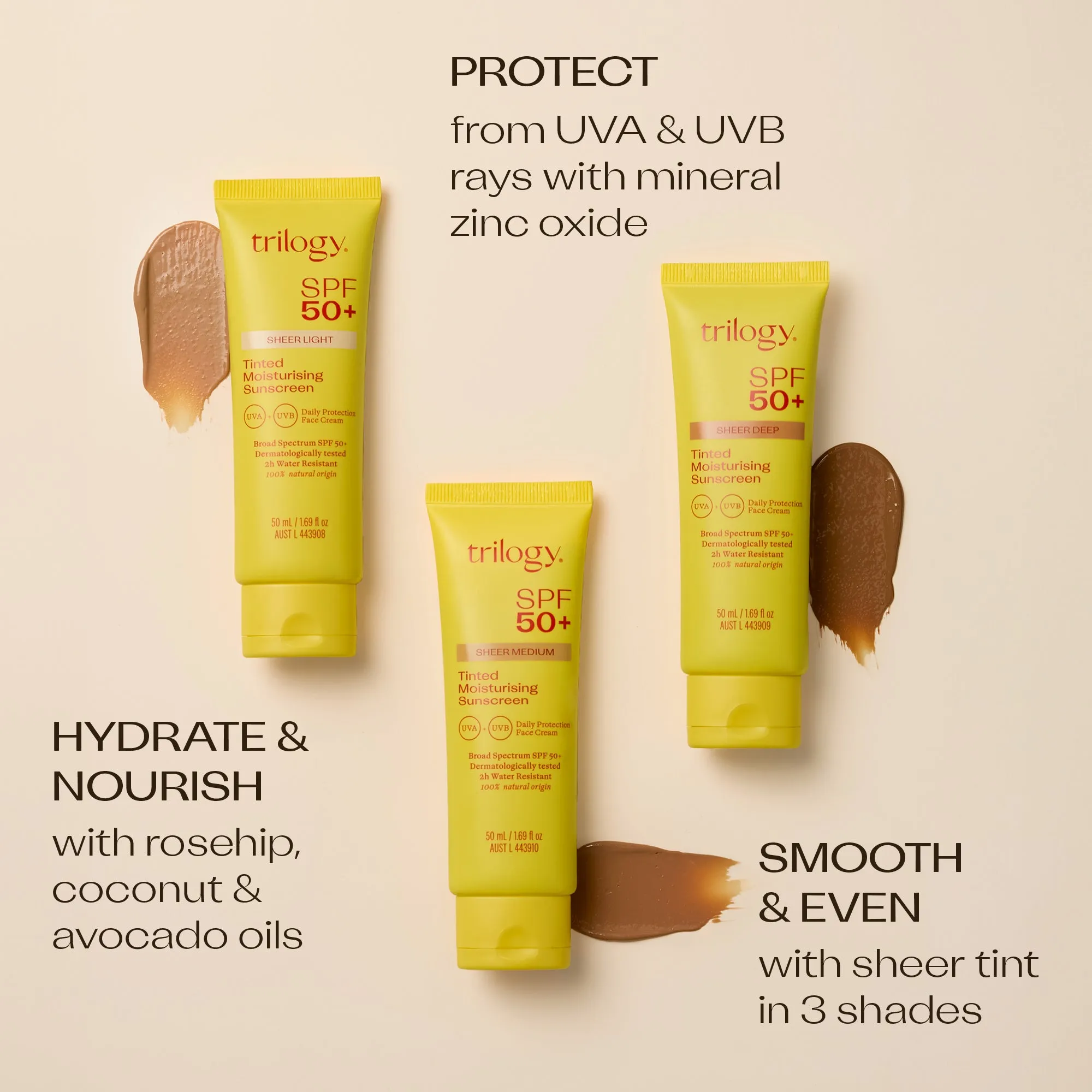 SPF 50  Sheer Tinted Moisturising Sunscreen, 50mL